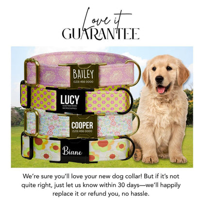 Personalized Floral Dog Collar with Name Engraved Cute and Soft Floral Adjustable Collar & Leash Set Stylish Flower Print Dog Gift (OG-194)