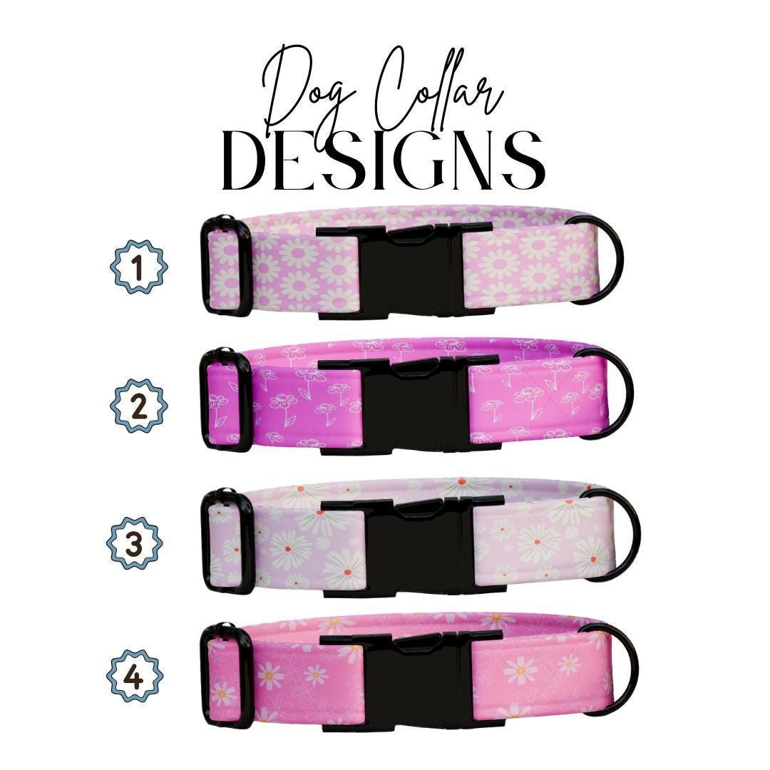 Personalized Pink Floral Dog Collar with Name Engraved Cute and Soft Floral Adjustable Collar & Leash Set Stylish Flower Dog Gift (OG-193)