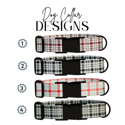 Personalized Plaid Dog Collar with Name Engraved Custom Pet Name ID Collar for Pets Collar & Leash Set Cozy Winter Check Dog Collar (OG-173)