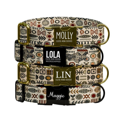 Personalized African Tribal Dog Collar with Name Engraved Custom Ethnic Pattern Pet ID Collar Unique Dog Collar with Metal Buckle (OG-169)