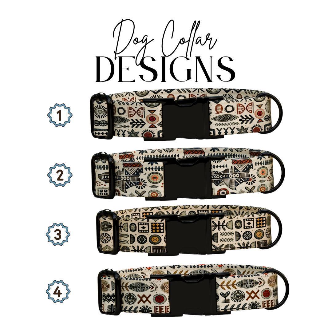 Personalized African Tribal Dog Collar with Name Engraved Custom Ethnic Pattern Pet ID Collar Unique Dog Collar with Metal Buckle (OG-169)