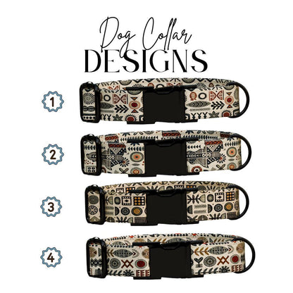 Personalized African Tribal Dog Collar with Name Engraved Custom Ethnic Pattern Pet ID Collar Unique Dog Collar with Metal Buckle (OG-169)