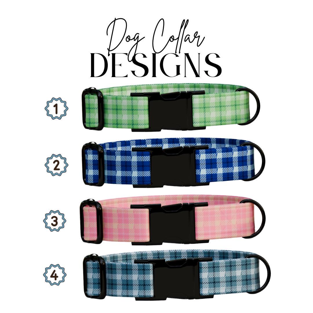 Personalized Gingham Dog Collar with Name Engraved Custom Tag Collar for Pets Collar & Leash Set Stylish Checkered Dog Collar Gift (OG-171)
