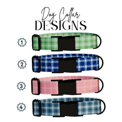 Personalized Gingham Dog Collar with Name Engraved Custom Tag Collar for Pets Collar & Leash Set Stylish Checkered Dog Collar Gift (OG-171)