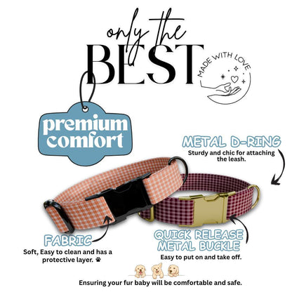 Personalized Autumn Plaid Dog Collar with Name Engraved Custom Tag Collar for Pets Collar & Leash Set Dog Collar Gift for Dog Lover (OG-167)