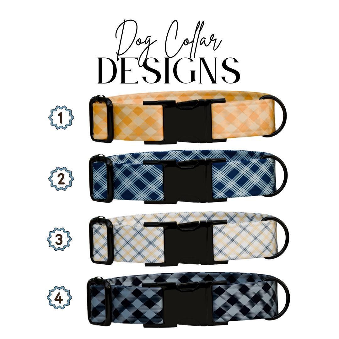 Personalized Plaid Dog Collar with Name Engraved Cute and Soft Adjustable Collar & Leash Set Plaid Dog Collar Gift for Dog Lovers (OG-156)