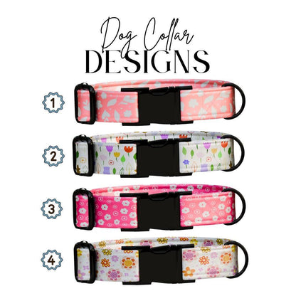 Personalized Floral Dog Collar for Girls with Name Engraved Cute Stylish Flower Print Tag Collar Dogs Adjustable Collar & Leash Set (OG-297)