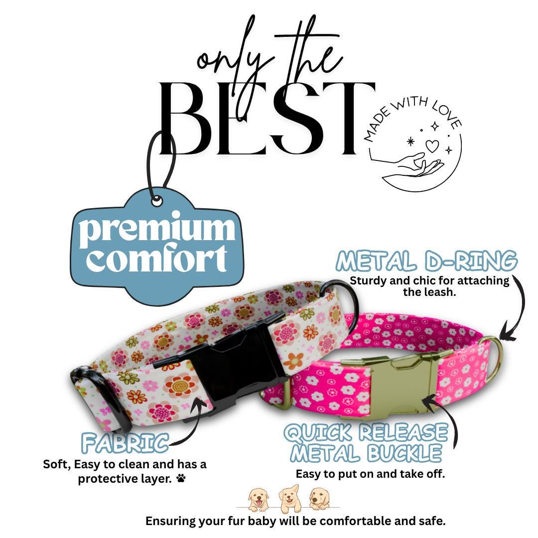 Personalized Floral Dog Collar for Girls with Name Engraved Cute Stylish Flower Print Tag Collar Dogs Adjustable Collar & Leash Set (OG-297)