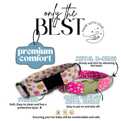 Personalized Floral Dog Collar for Girls with Name Engraved Cute Stylish Flower Print Tag Collar Dogs Adjustable Collar & Leash Set (OG-297)
