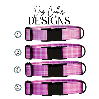 Personalized Pretty in Pink Plaid Dog Collar Custom Name Tag Pink Plaid Dog Collar with Metal Buckle & Adjustable Fit Dog ID Tag (OG-293)
