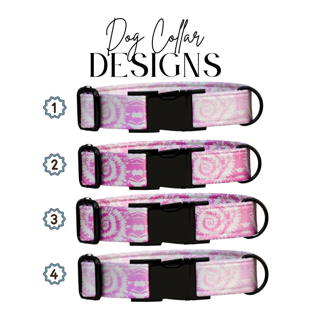 Personalized Pink Tie-Dye Dog Collar with Name Engraved Cute Stylish Girly Dye Print Tag Collar Dogs Adjustable Collar & Leash Set (OG-300)