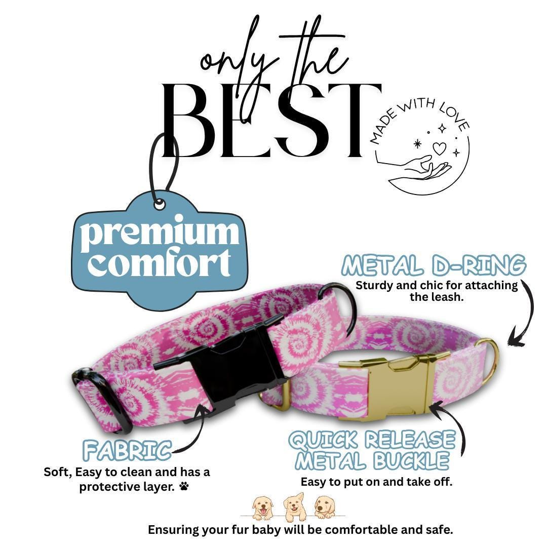 Personalized Pink Tie-Dye Dog Collar with Name Engraved Cute Stylish Girly Dye Print Tag Collar Dogs Adjustable Collar & Leash Set (OG-300)