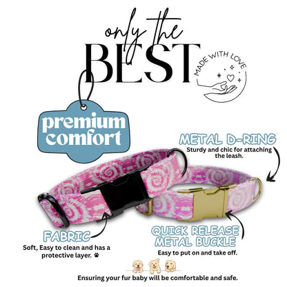 Personalized Pink Tie-Dye Dog Collar with Name Engraved Cute Stylish Girly Dye Print Tag Collar Dogs Adjustable Collar & Leash Set (OG-300)