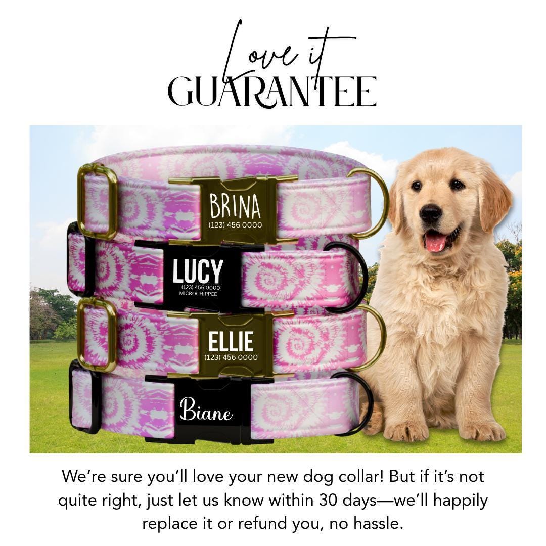 Personalized Pink Tie-Dye Dog Collar with Name Engraved Cute Stylish Girly Dye Print Tag Collar Dogs Adjustable Collar & Leash Set (OG-300)