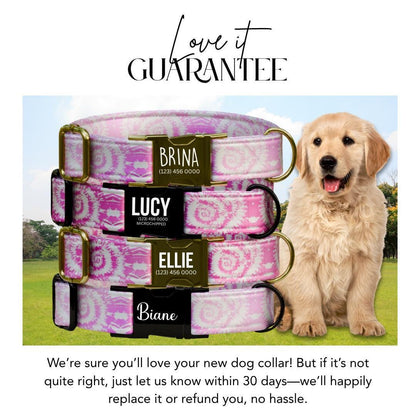 Personalized Pink Tie-Dye Dog Collar with Name Engraved Cute Stylish Girly Dye Print Tag Collar Dogs Adjustable Collar & Leash Set (OG-300)