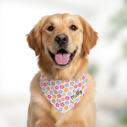 Bloomy Garden Personalized Pet Bandana Collar for Dogs & Cats Custom Name Soft Polyester Built-In Floral Collar Adjustable Everyday Wear