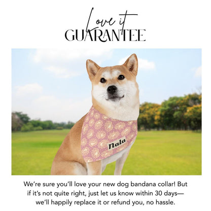 Personalized Daisy Pet Bandana Collar Custom Name Dog Bandana Adjustable Built-In Collar for Dogs & Cats Pink Classy Floral Pet Accessory
