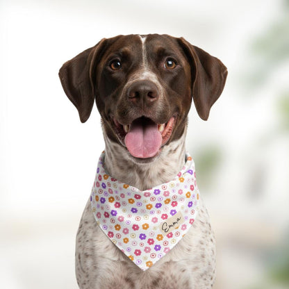 Personalized Colorful Flower Pet Bandana Collar Custom Name Bandana Adjustable Built-In Collar for Dogs & Cats Spring Floral Pet Accessory