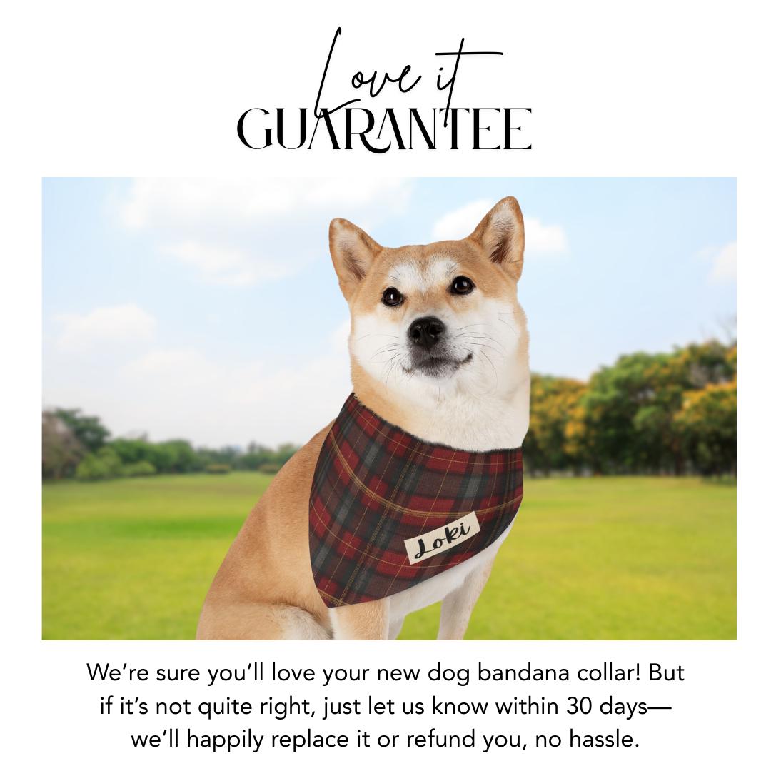 Personalized Christmas Plaid Pet Bandana with Built-in Collar Custom Dog Cat Scarf Accessory Soft Polyester Bandana for Walks & Photoshoots