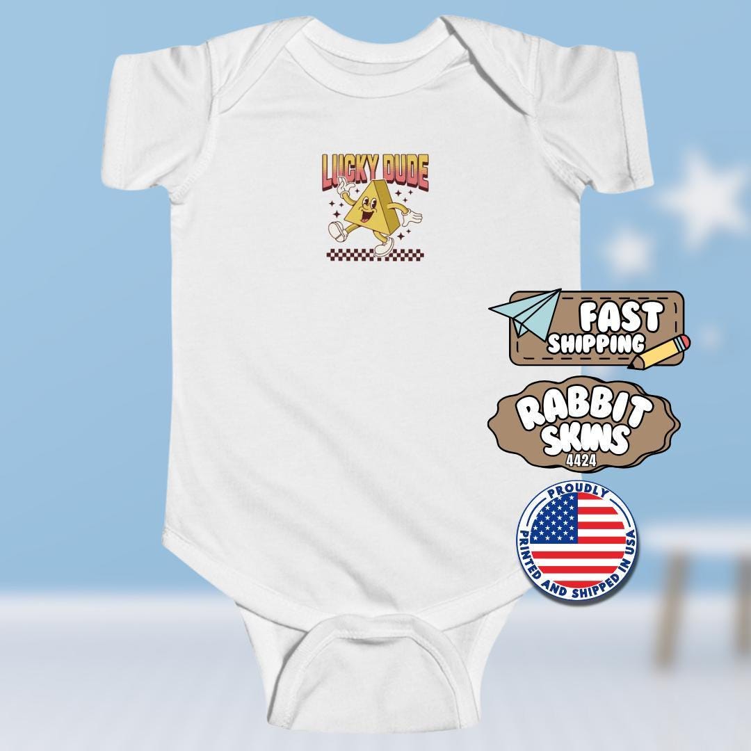 Lucky Dude Infant Fine Jersey Bodysuit Cute & Comfy Baby Shower Gift Idea Retro Bodysuit for Newborns Baby Outfit Adorable Baby Clothes