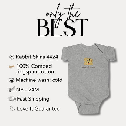 Say Cheese Infant Fine Jersey Bodysuit Cute Baby Onesie Funny Baby Outfit Newborn Gift Baby Shower Gift Photography Props for Infant Onesie