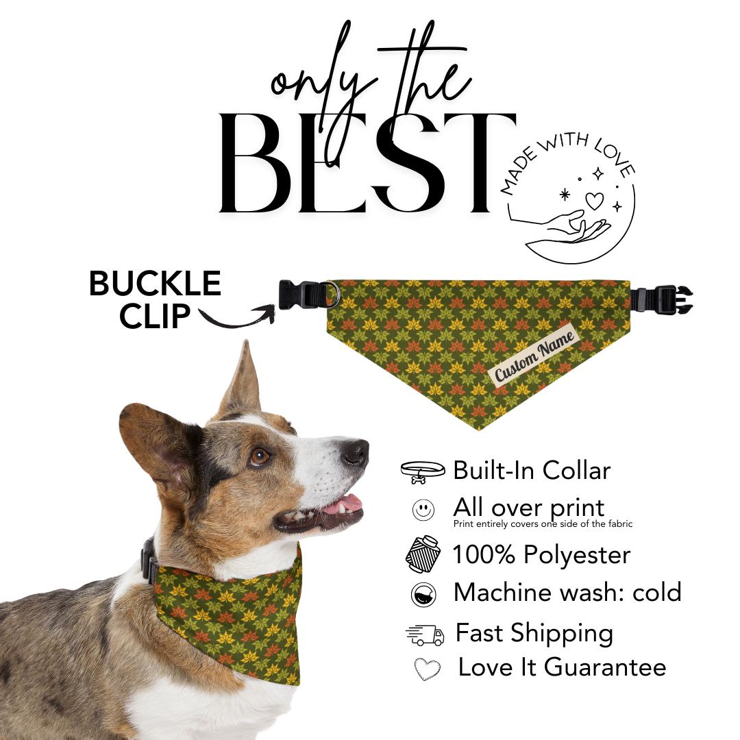 Personalized Fall Thanksgiving Pet Bandana Custom Name Pet Bandana with Built-In Adjustable Collar Comfortable & Stylish Everyday Pet Wear