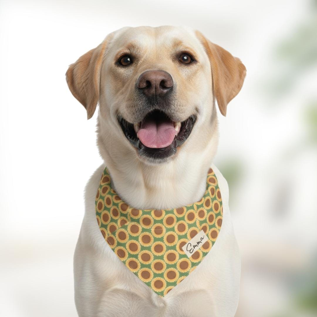 Sunflower Pet Bandana with Built-In Collar Personalized Dog and Cat Bandana Summer & Fall Flower Pet Accessory Adjustable and Adorable Gift