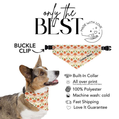 Pumpkin Patch Pet Bandana with Built-In Collar Personalized Dog and Cat Bandana Fall Thanksgiving Pet Accessory, Adjustable & Adorable Gift