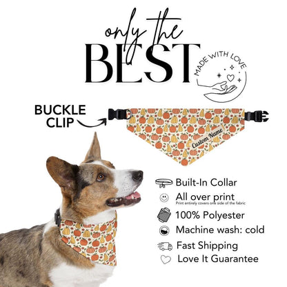Pumpkin Harvest Pet Bandana with Built-In Collar Personalized Dog Cat Bandana Fall & Thanksgiving Pet Accessory Adjustable Pet Bandana Gift