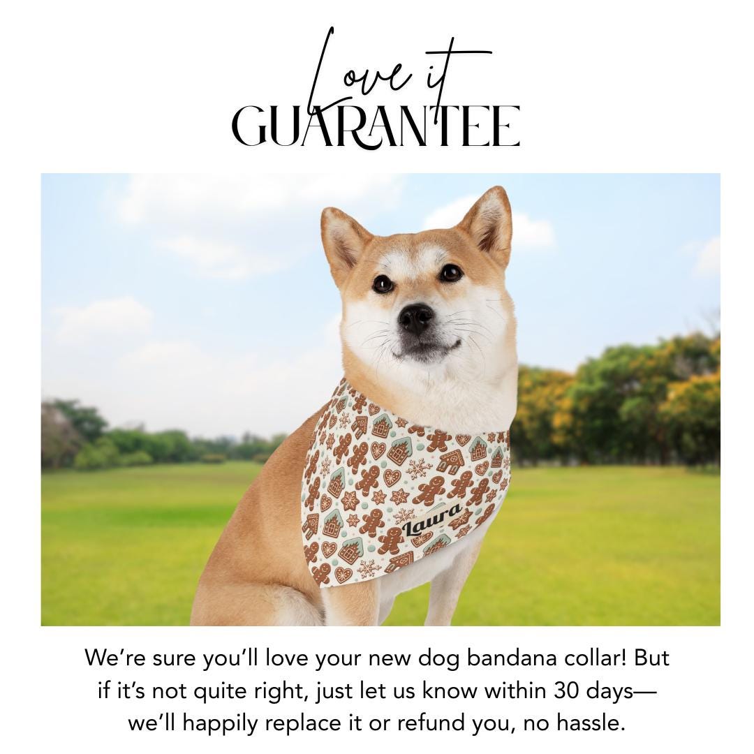 Gingerbread Pet Bandana Christmas Dog Collar Personalized Holiday Pet Accessory Custom Name Dog and Cat Bandana Festive Built-In Collar