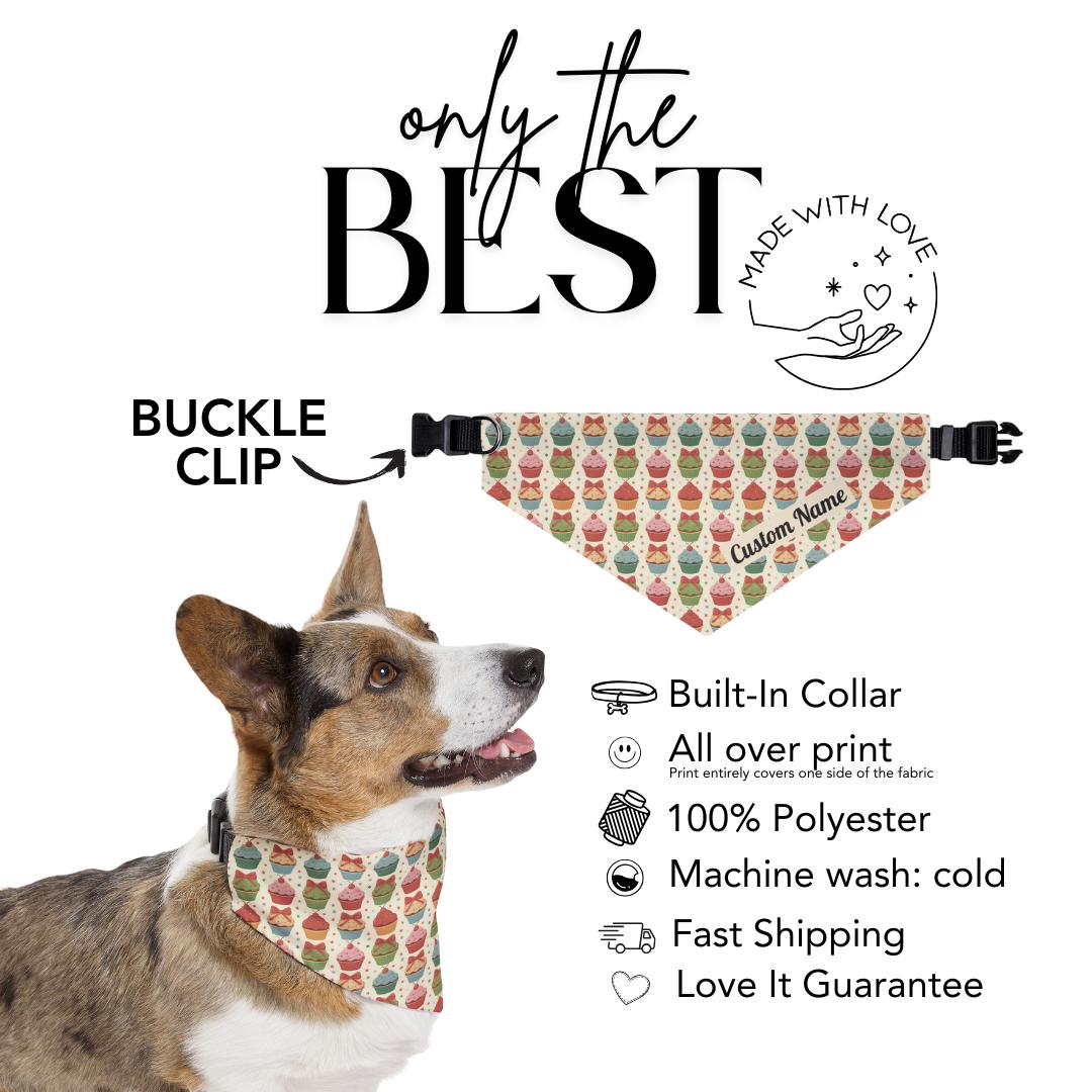 Christmas Cupcake Pet Bandana Built-In Collar Personalized Dog Holiday Accessory Festive Print Adjustable Collar Custom Name Bandana Pet