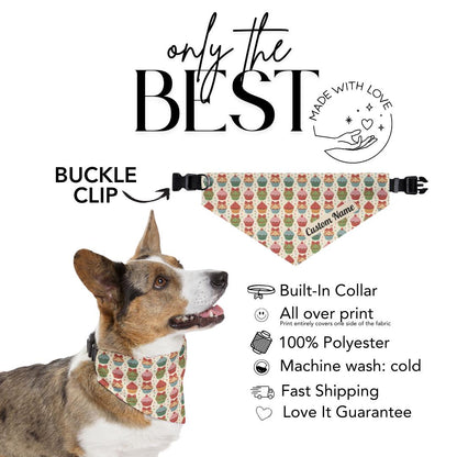 Christmas Cupcake Pet Bandana Built-In Collar Personalized Dog Holiday Accessory Festive Print Adjustable Collar Custom Name Bandana Pet