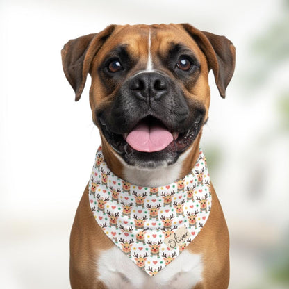 Personalized Pet Bandana Collar Christmas Reindeer Print Dog and Cat Holiday Gift Festive Winter Accessory Soft Pet Scarf Adjustable Collar