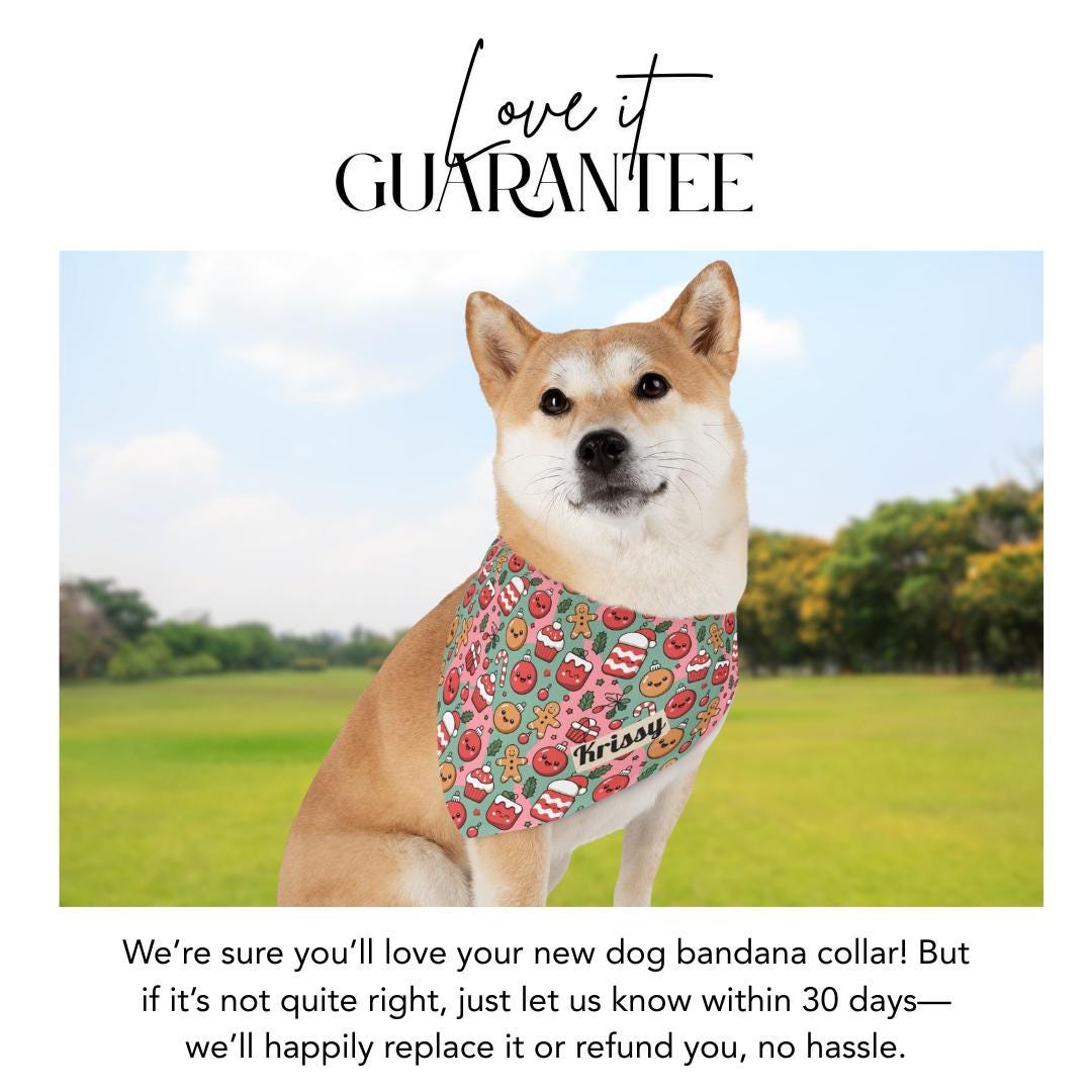 Personalized Pet Bandana Collar Adorable Christmas Cookie Pattern Custom Dog Bandana with Built-In Adjustable Collar Gift for Dogs and Cats