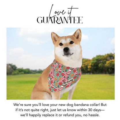 Personalized Pet Bandana Collar Adorable Christmas Cookie Pattern Custom Dog Bandana with Built-In Adjustable Collar Gift for Dogs and Cats