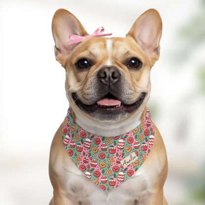 Personalized Pet Bandana Collar Adorable Christmas Cookie Pattern Custom Dog Bandana with Built-In Adjustable Collar Gift for Dogs and Cats