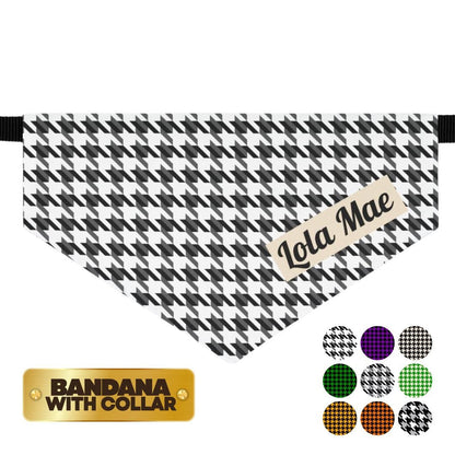 Personalized Houndstooth Pet Bandana Bult-In Collar Custom Name Pet Scarf Stylish Dog & Cat Bandana Gift Soft Polyester Pet Bandana Collar