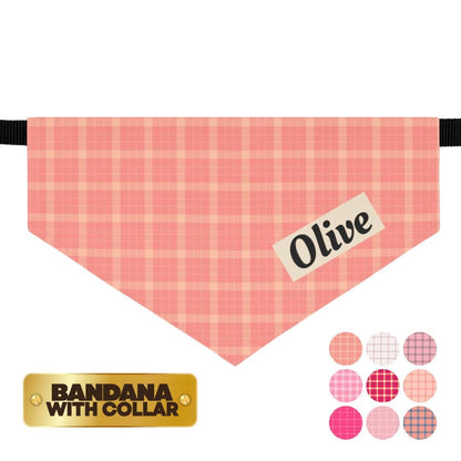 Personalized Pink Plaid Pet Bandana Collar Custom Name Dog Bandana with Built-In Adjustable Collar Soft Pet Bandana Gift for Pet Lovers