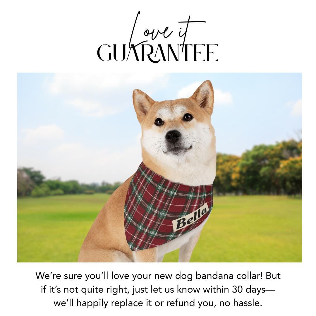 Personalized Green and Red Plaid Pet Bandana Built-In Collar Custom Dog Bandana Classic Tartan Dog Scarf for Christmas & Everyday Wear