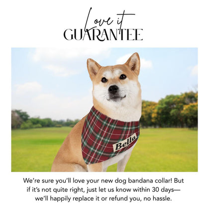 Personalized Green and Red Plaid Pet Bandana Built-In Collar Custom Dog Bandana Classic Tartan Dog Scarf for Christmas & Everyday Wear