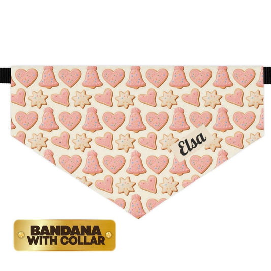 Personalized Pet Bandana Collar with Name Pink Heart & Star Cookie Pattern Pet Girl Bandana with Polyester Fabric Built-In Adjustable Collar