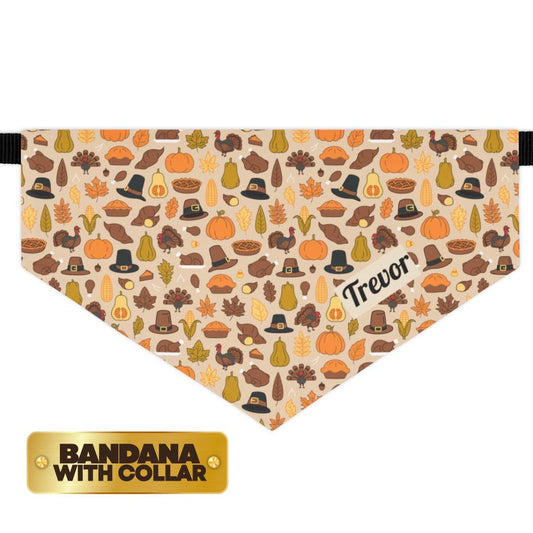 Personalized Thanksgiving Pet Bandana Built-In Collar Fall Dog & Cat Bandana Adjustable Collar With Name Autumn Pet Thanksgiving Dog Outfit