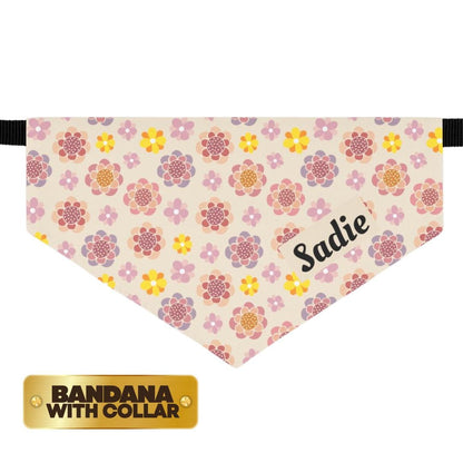Personalized Floral Pet Bandana Collar Custom Pet Bandana with Name Adjustable Collar Cute Flower Print Perfect for Walks Photos & Gifts