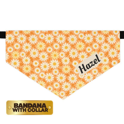 Personalized Sunny Daisy Pet Bandana Custom Name Adjustable Built-In Collar Soft Polyester Floral Gift Pet Accessory Dog Everyday Wear