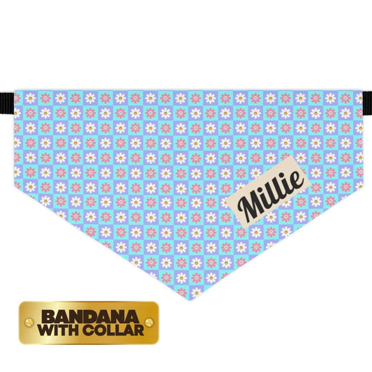 Sunny Daisy Personalized Pet Bandana Collar for Dogs & Cats Custom Name Built-In Polyester Collar Adjustable Comfy Everyday Pet Accessory