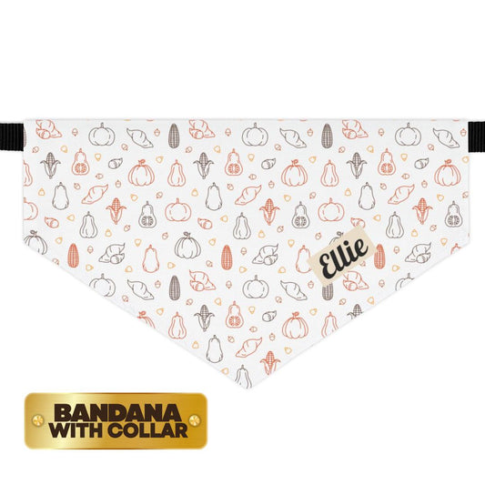 Personalized Fall Harvest Pet Bandana Built-In Collar Custom Dog & Cat Thanksgiving Bandana Adjustable Collar with Name Autumn Pet Accessory