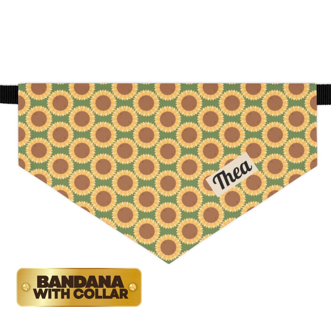 Sunflower Pet Bandana with Built-In Collar Personalized Dog and Cat Bandana Summer & Fall Flower Pet Accessory Adjustable and Adorable Gift