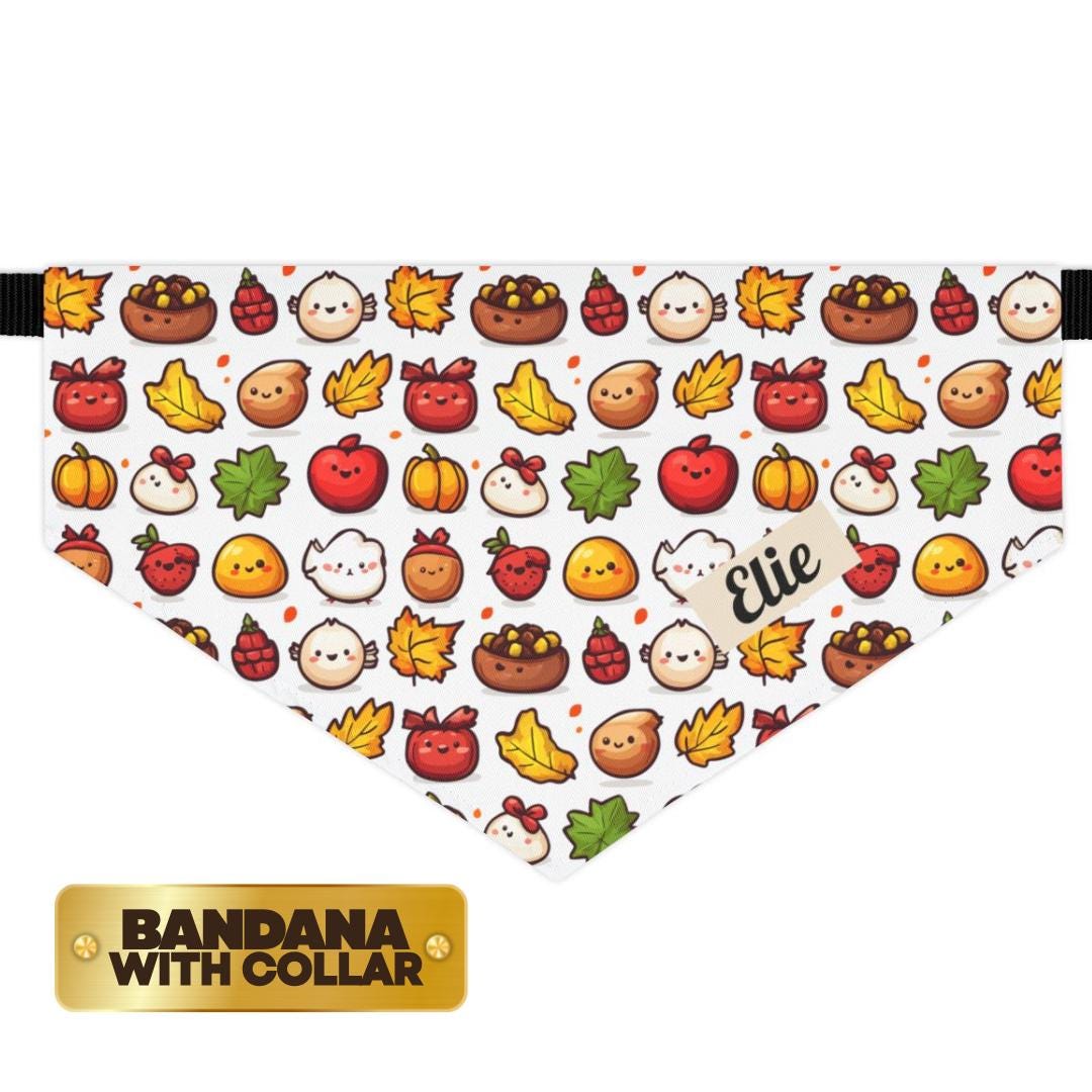 Personalized Thanksgiving Pet Bandana Collar Cute Autumn Design Dog & Cat Bandana with Built-In Adjustable Collar Custom Name Pet Accessory