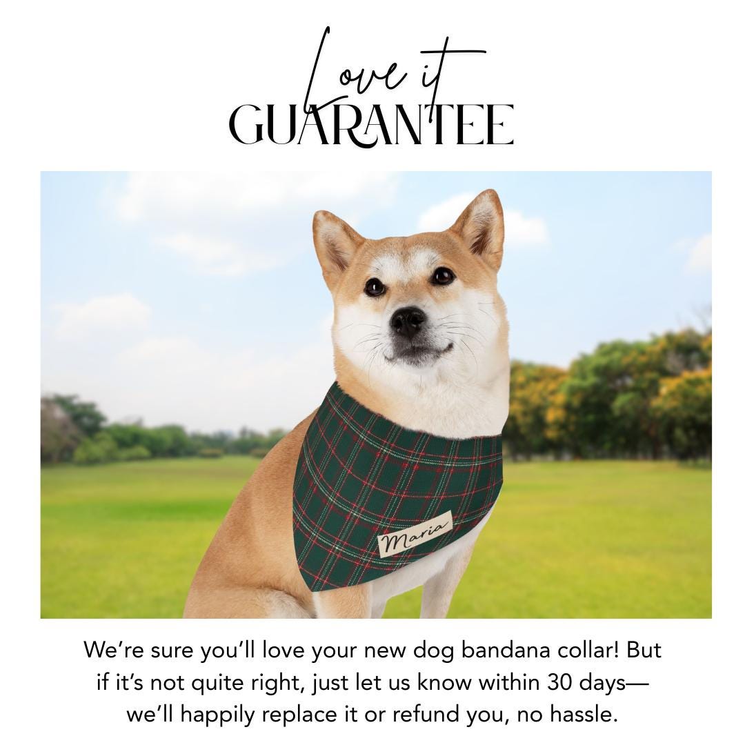 Personalized Red Green Christmas Plaid Pet Bandana Built-In Adjustable Collar for Dogs & Cats Custom Name Pet Bandana Gift for Pet Lovers